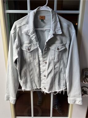 Ralph Lauren Light Gray Frayed Hem Denim Jacket